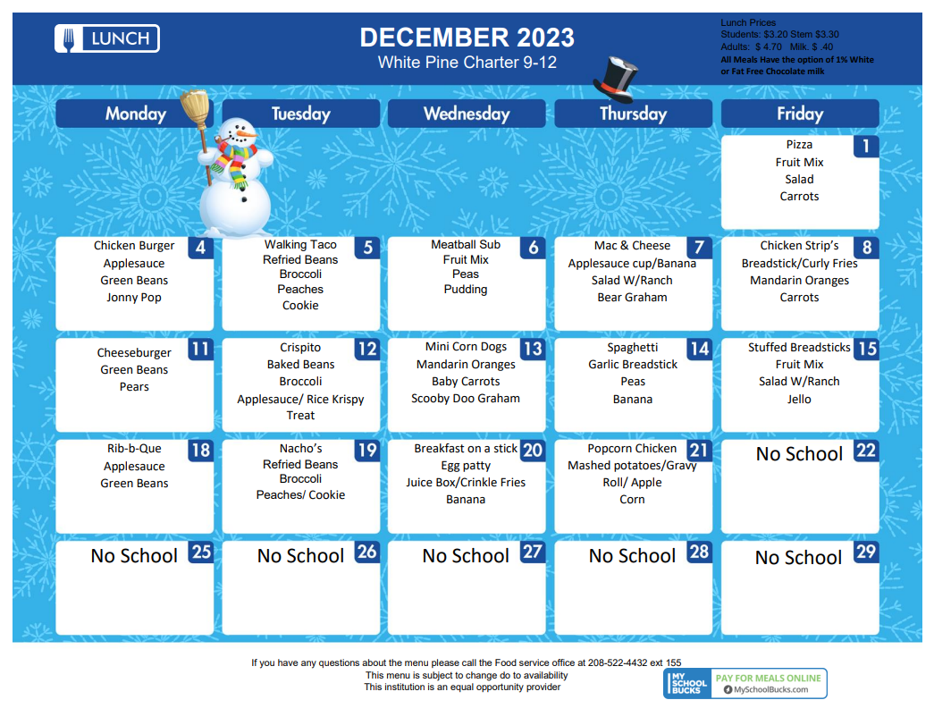 9-12 Lunch Menu